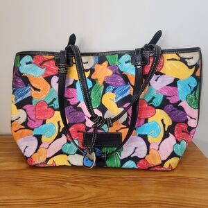 Dooney & Bourke Wonderduck Multicolor Large Tote Handbag with Fob